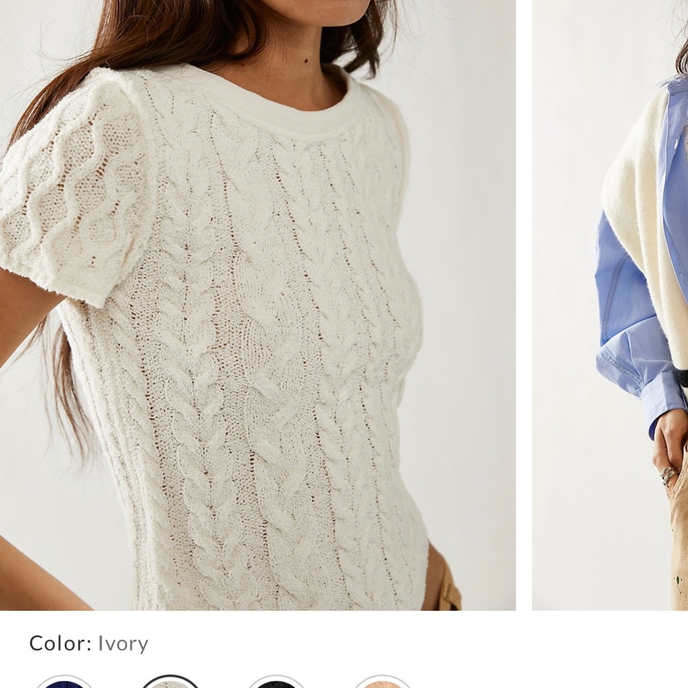 Free People Baby Cable Tee CL Ivory / White